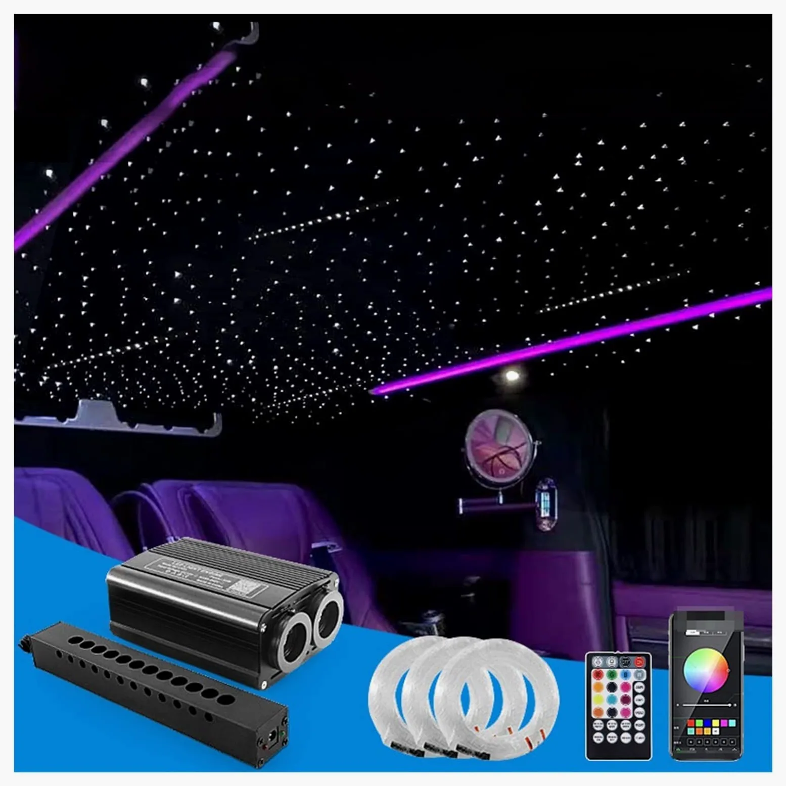 Kit de luces de techo LED RGB de fibra óptica en forma de estrella 32W Meteor LED Coche Starry Sky Light Roof Star Star Night Lights Auto Interior Estrellas Lámpara de techo Luz de fibra óptica Acceso