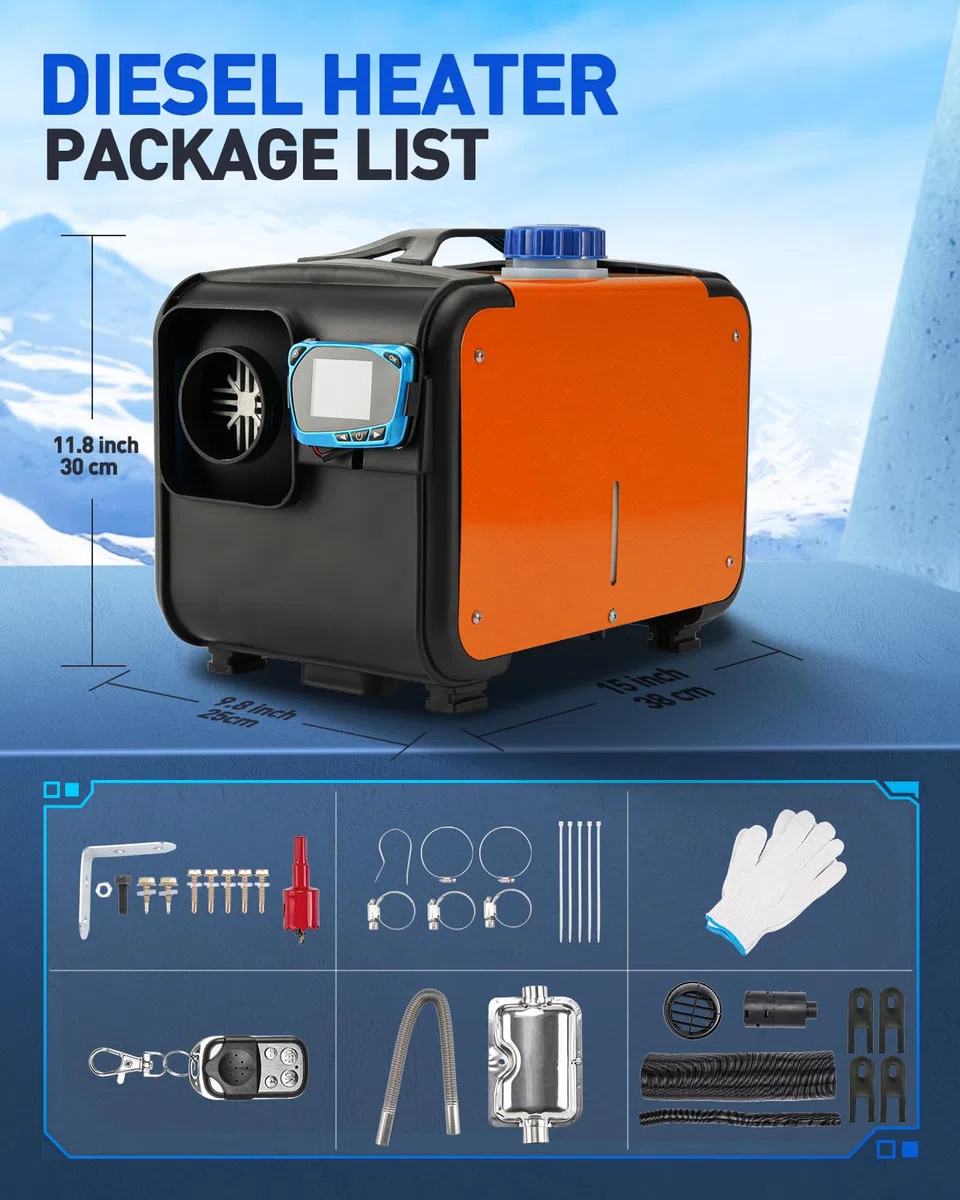 Calefactor diésel todo en uno de 8 kW y 12 V con pantalla LCD, calentamiento rápido, control remoto y función de estacionamiento para autocaravanas, remolques, camiones, coches, SUV y vehículos recr