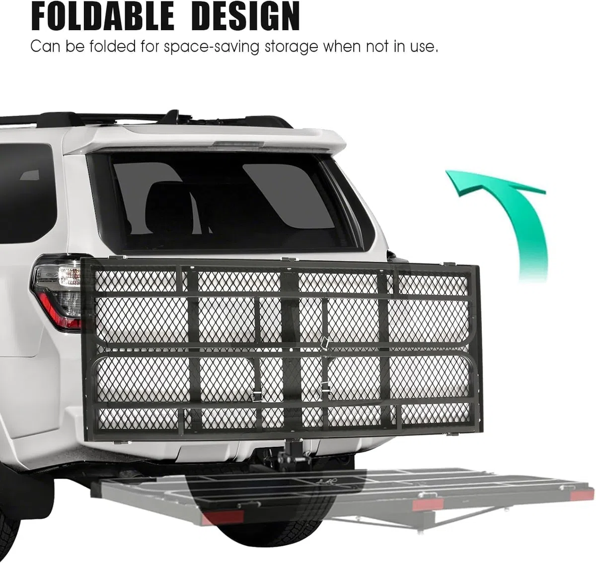 Estante de carga de enganche para remolque, 60 x 24 x 14 pulgadas, soporte de carga plegable con rieles laterales altos para caravana, camión, SUV, furgoneta, capacidad de 500 libras