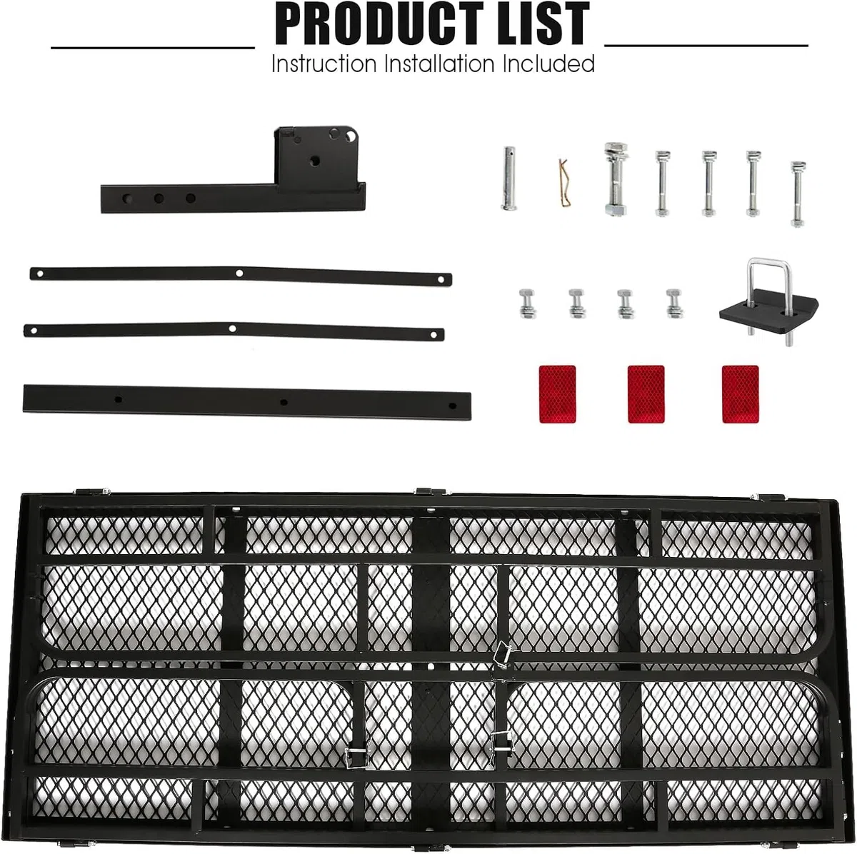 Estante de carga de enganche para remolque, 60 x 24 x 14 pulgadas, soporte de carga plegable con rieles laterales altos para caravana, camión, SUV, furgoneta, capacidad de 500 libras