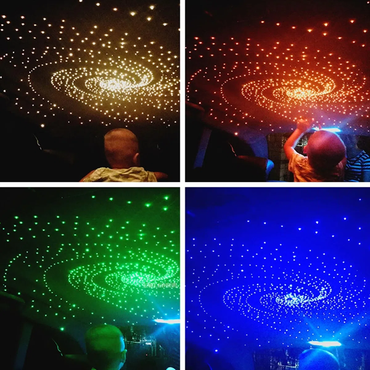 Kit de luces de techo LED RGB de fibra óptica en forma de estrella Luz del cielo estrellado del coche 6W DIRIGIÓ Auto Decoración de interiores Accesorios Lámpara Coche Techo Estrella Luces Techo Fibra