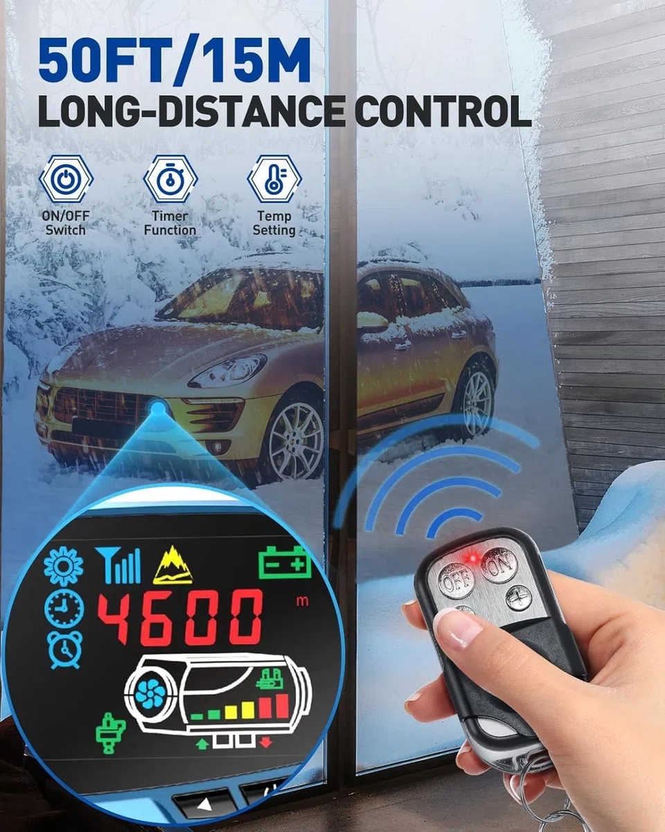 Calefactor diésel todo en uno de 8 kW y 12 V con pantalla LCD, calentamiento rápido, control remoto y función de estacionamiento para autocaravanas, remolques, camiones, coches, SUV y vehículos recr